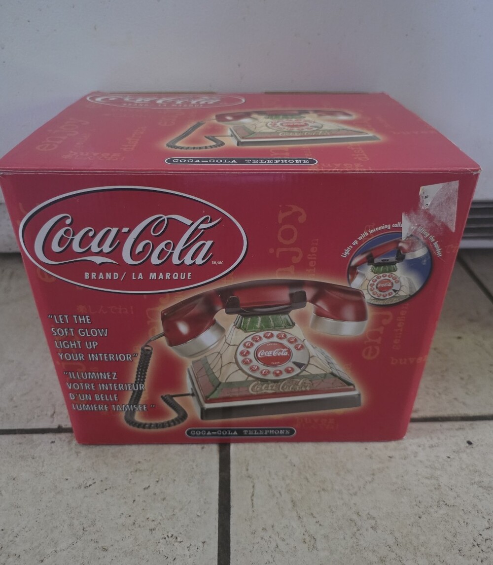 Coca Cola Vintage Phone  Stained Glass Look,Push Button,Light Up, Landline,